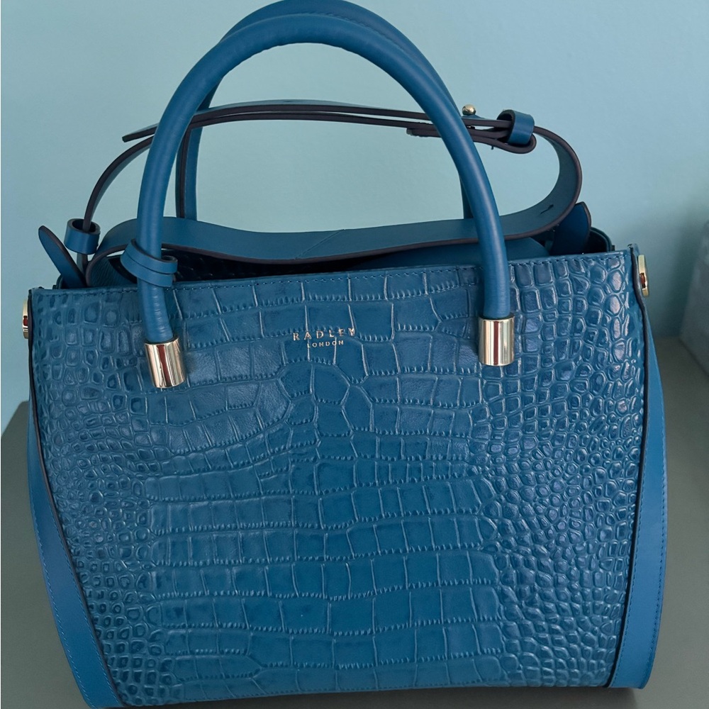 NWOT Women's Radley London Faux Croc Bag Medium Sky Blue/Gold hardware - Picture 5 of 9